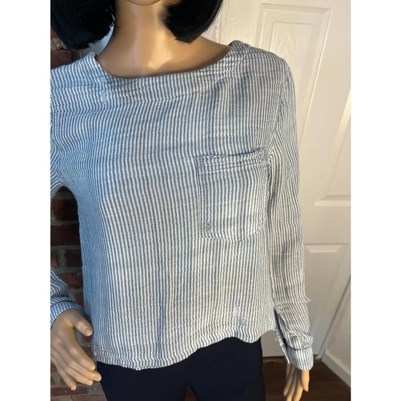 Anthropologie Cloth & Stone Boho distressed Cotton Striped Hi Low top XS - Picture 4 of 9